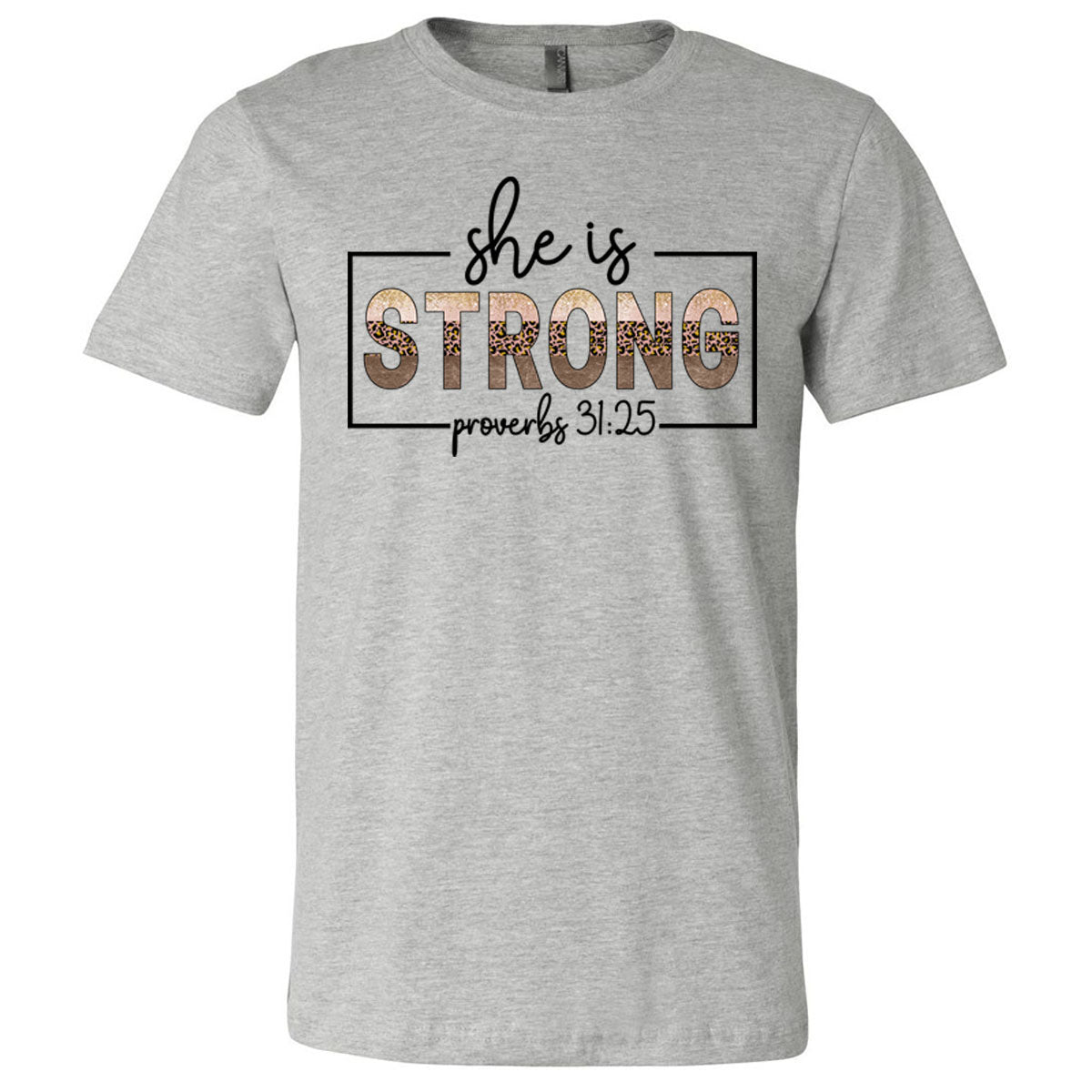 She Is Strong - Athletic Heather Short Sleeve Tee - Southern Grace Creations