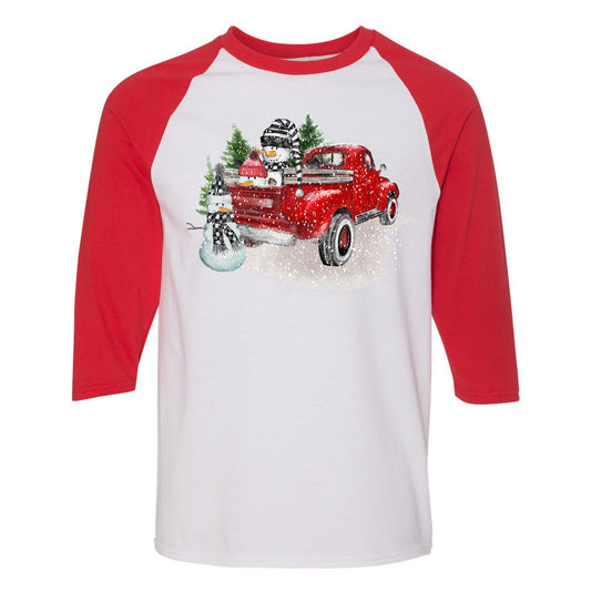 Snowman Truck - White/Red Raglan - Southern Grace Creations