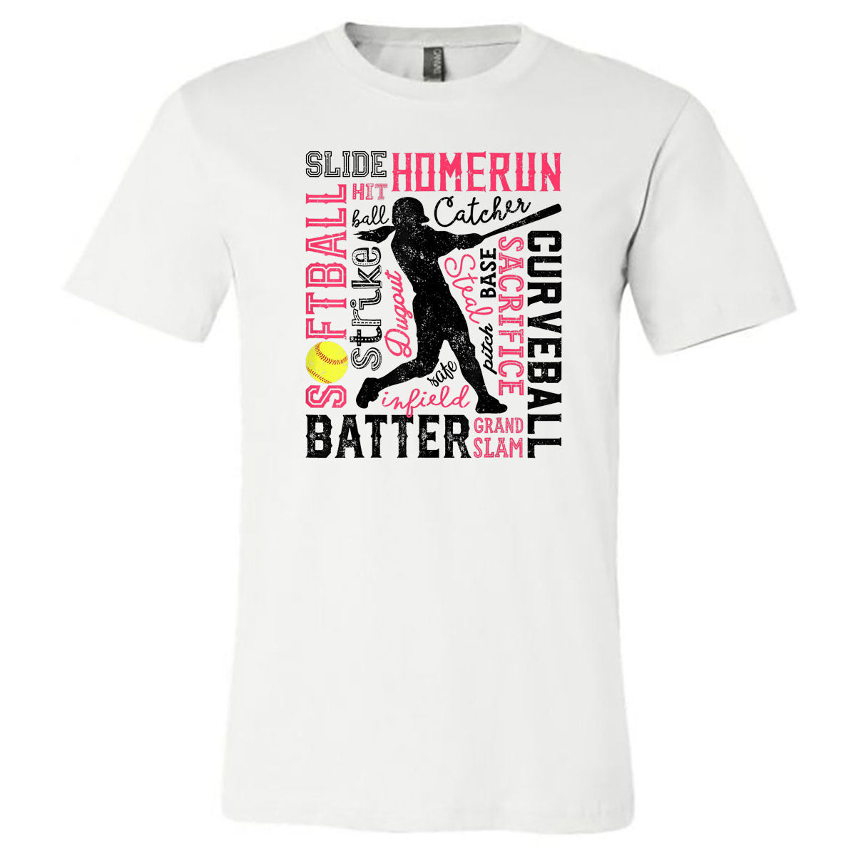Softball Words - White Tee - Southern Grace Creations