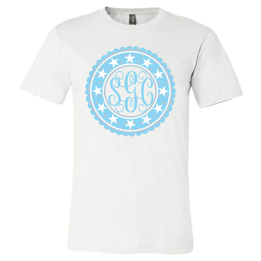 Star Scalloped Monogram - White Short Sleeve Tee - Southern Grace Creations