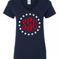 Stars Circle Monogram - Navy LADIES V-Neck Tee - Southern Grace Creations