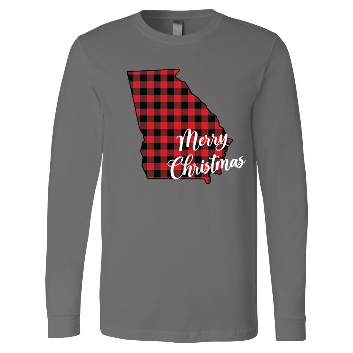 State Merry Christmas Buffalo Plaid - Asphalt Long Sleeves - Southern Grace Creations