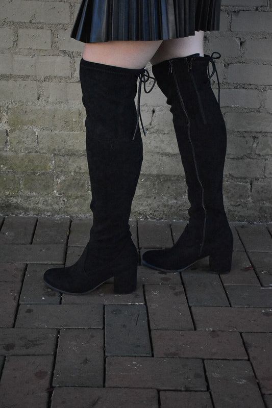 Step Up Over the Knee Boots-Black - Southern Grace Creations