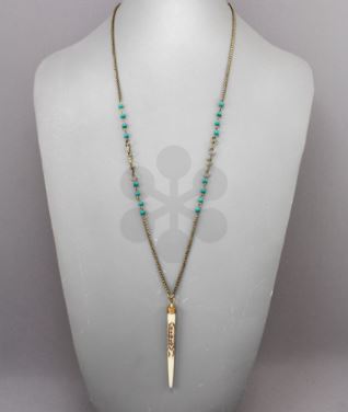 Stone & Horn Necklace- Turquoise/Ivory/Gold - Southern Grace Creations