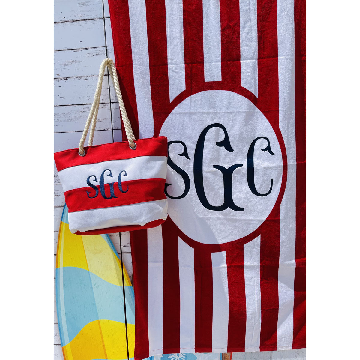 Stripe Beach Tote - Red/White - Southern Grace Creations