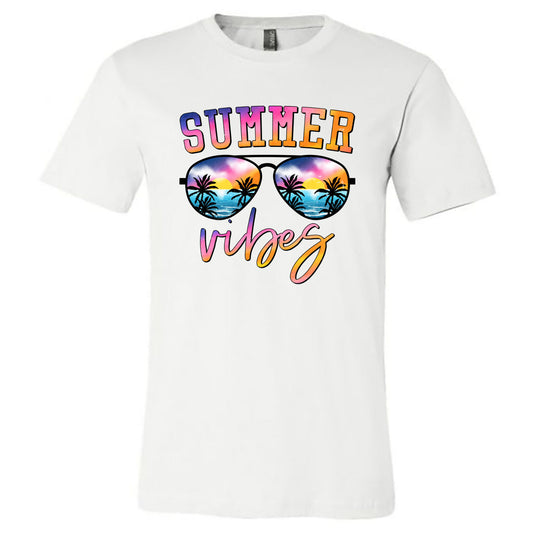 Summer Vibes Sunglasses - White Short Sleeves Tee - Southern Grace Creations