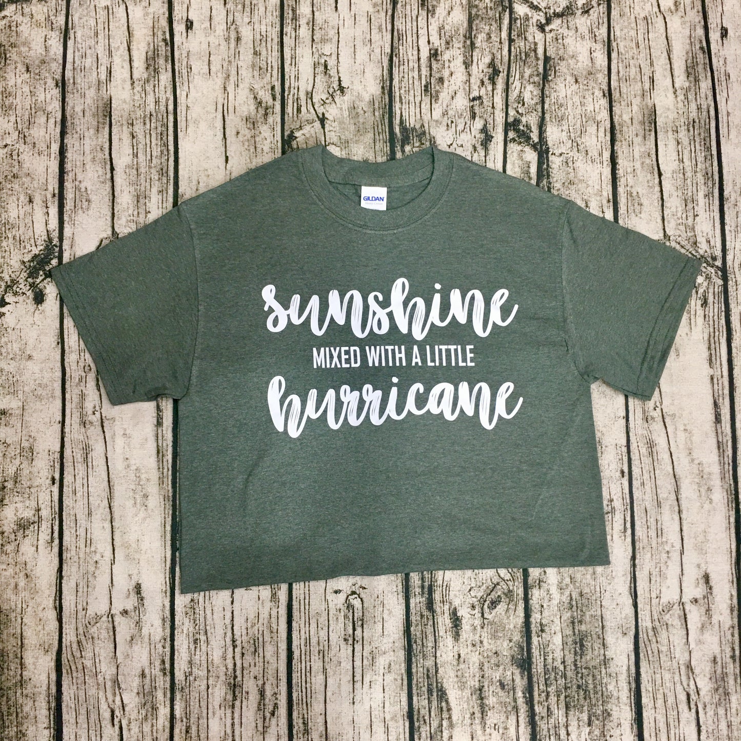 “Sunshine mixed with a little hurricane” tee - military heather green Short Sleeve Tee - Southern Grace Creations