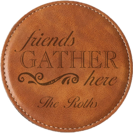 TAN FAUX LEATHER COASTER - Engravable (ZCOS0039) - Southern Grace Creations