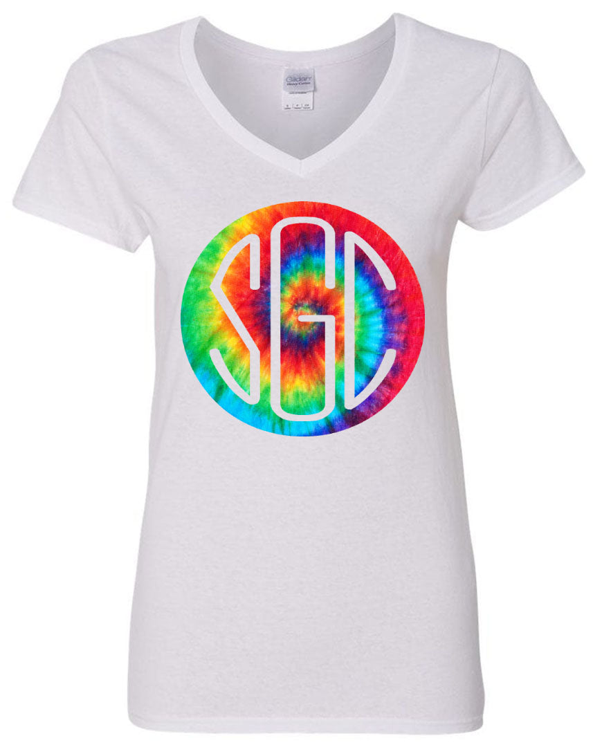 TIE DYE RAINBOW ROUND MONOGRAM SHIRT - Southern Grace Creations