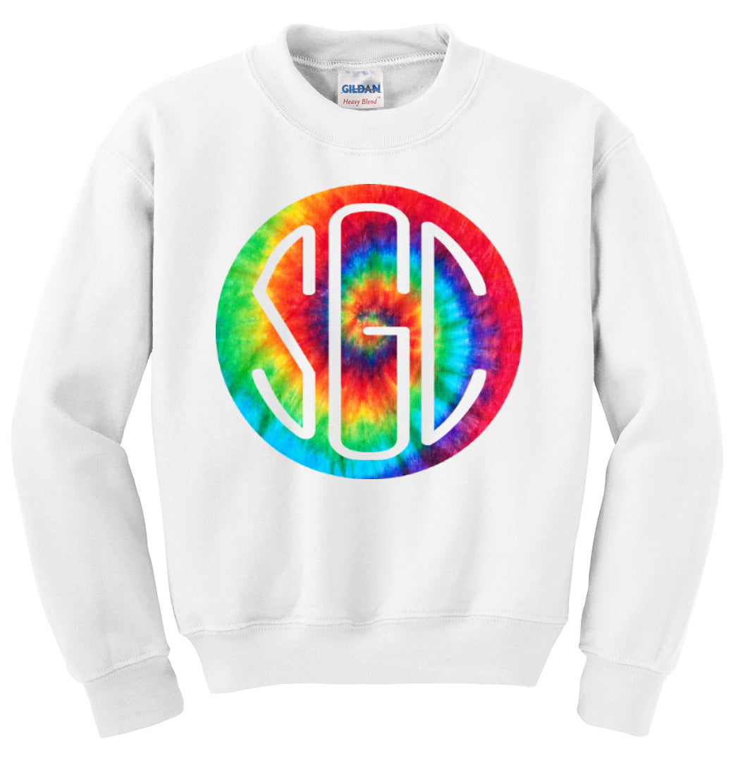 TIE DYE RAINBOW ROUND MONOGRAM SHIRT - Southern Grace Creations