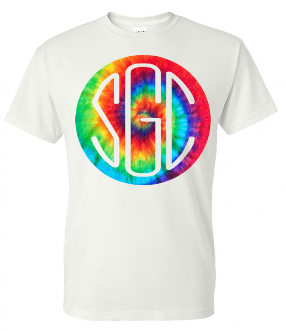 TIE DYE RAINBOW ROUND MONOGRAM SHIRT - Southern Grace Creations