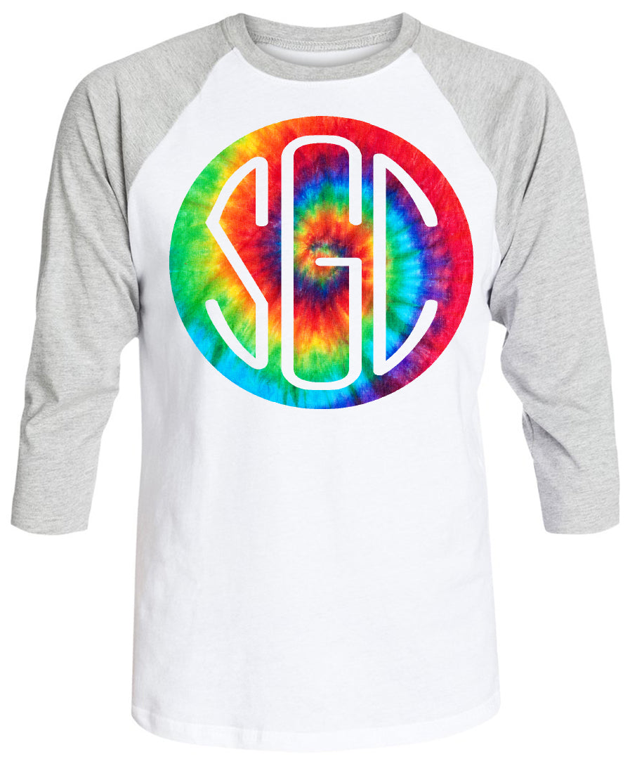 TIE DYE RAINBOW ROUND MONOGRAM SHIRT - Southern Grace Creations