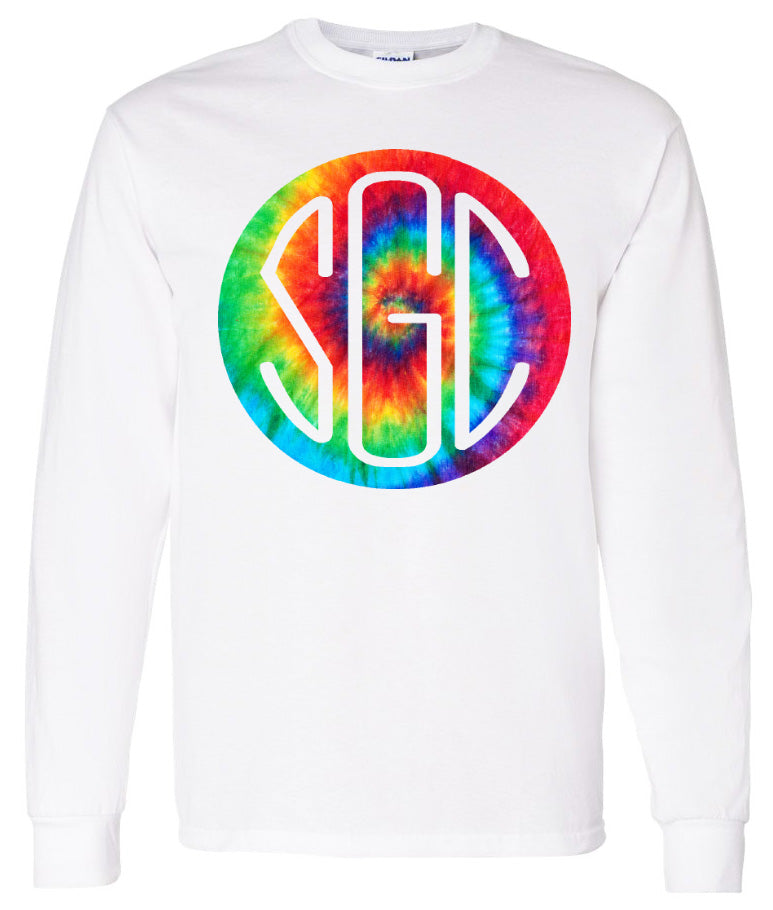 TIE DYE RAINBOW ROUND MONOGRAM SHIRT - Southern Grace Creations