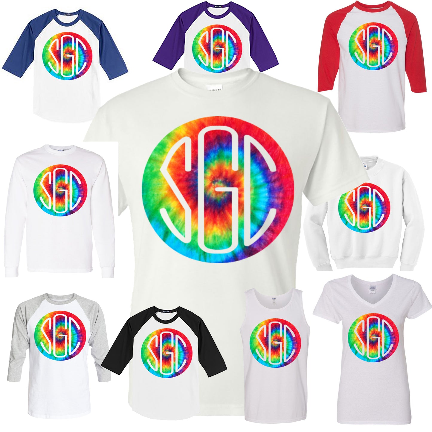 TIE DYE RAINBOW ROUND MONOGRAM SHIRT - Southern Grace Creations