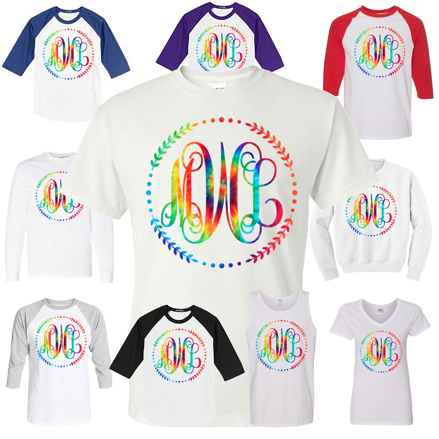 TIE DYE RAINBOW VINE MONOGRAM SHIRT - Southern Grace Creations