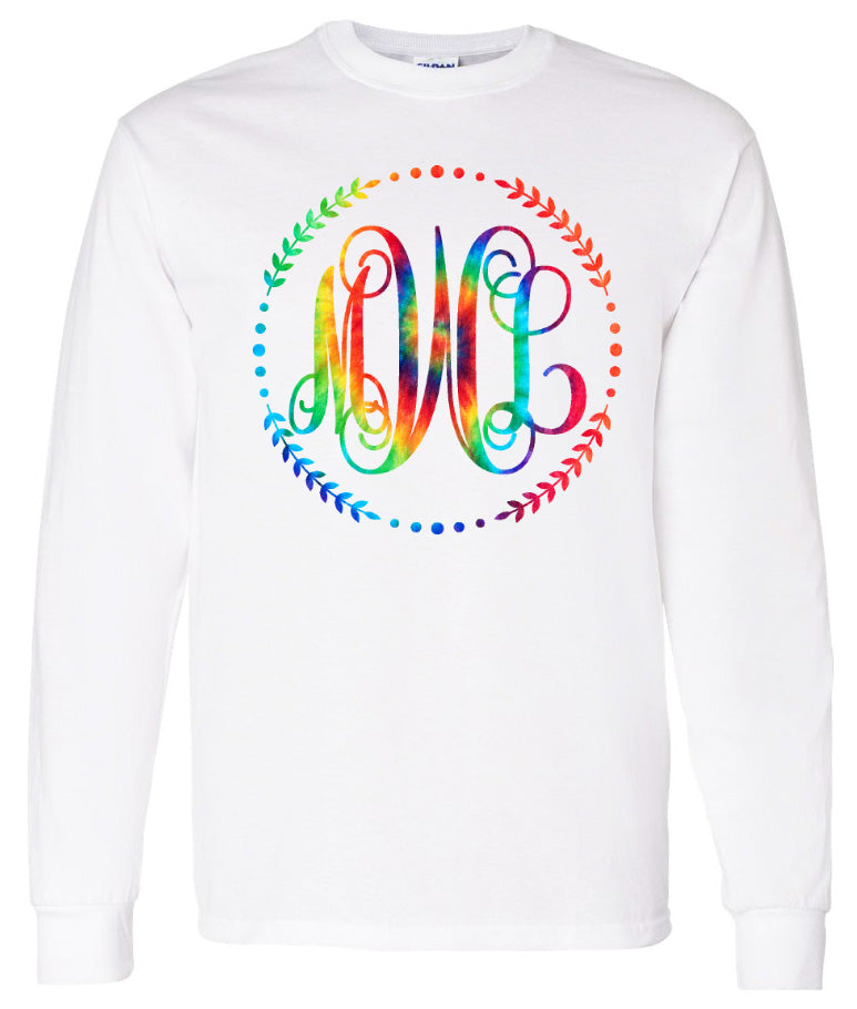 TIE DYE RAINBOW VINE MONOGRAM SHIRT - Southern Grace Creations