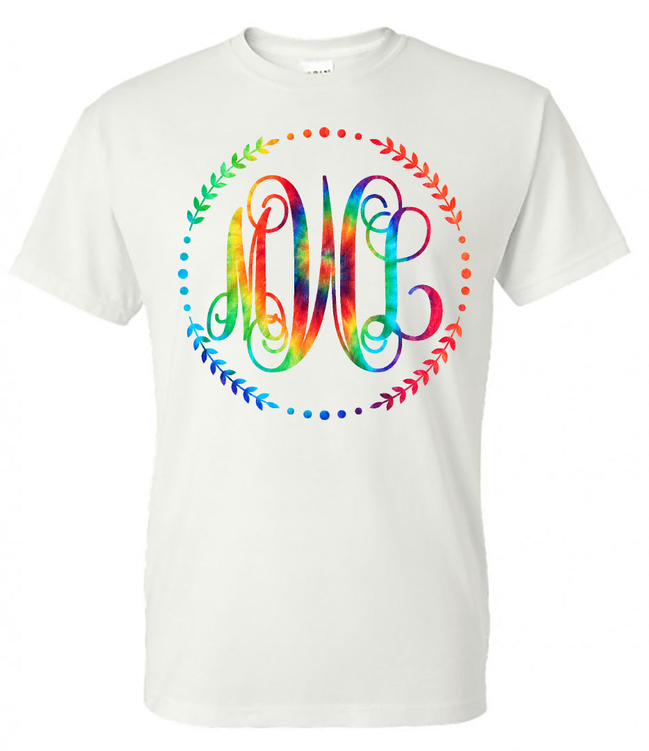 TIE DYE RAINBOW VINE MONOGRAM SHIRT - Southern Grace Creations