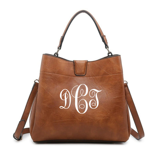Tati-Monogrammable Satchel w/ Zip and Inner Slip Pockets-Brown - Southern Grace Creations