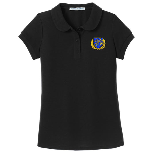 Tattnall - Girls Peter Pan Collar Polo with Crest - Black (YG503) - Southern Grace Creations