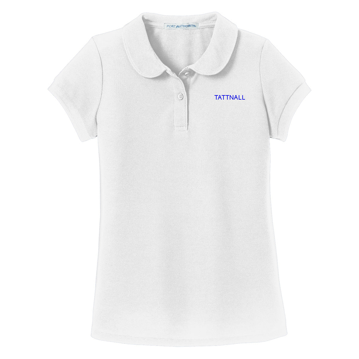 Tattnall - Girls Peter Pan Collar Polo with Tattnall - White (YG503) - Southern Grace Creations