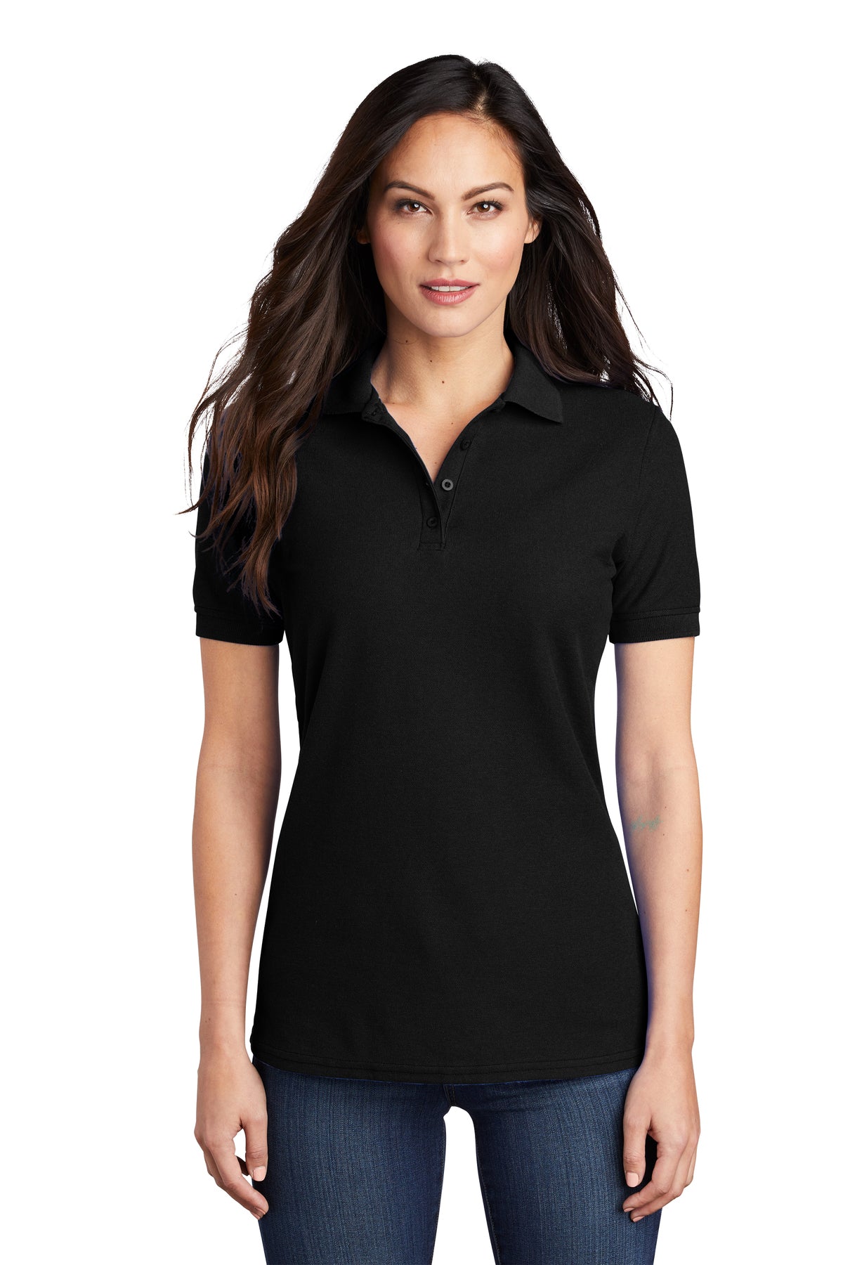 Tattnall - Ladies Cotton Pique Polo with Crest - Black (LKP155) - Southern Grace Creations