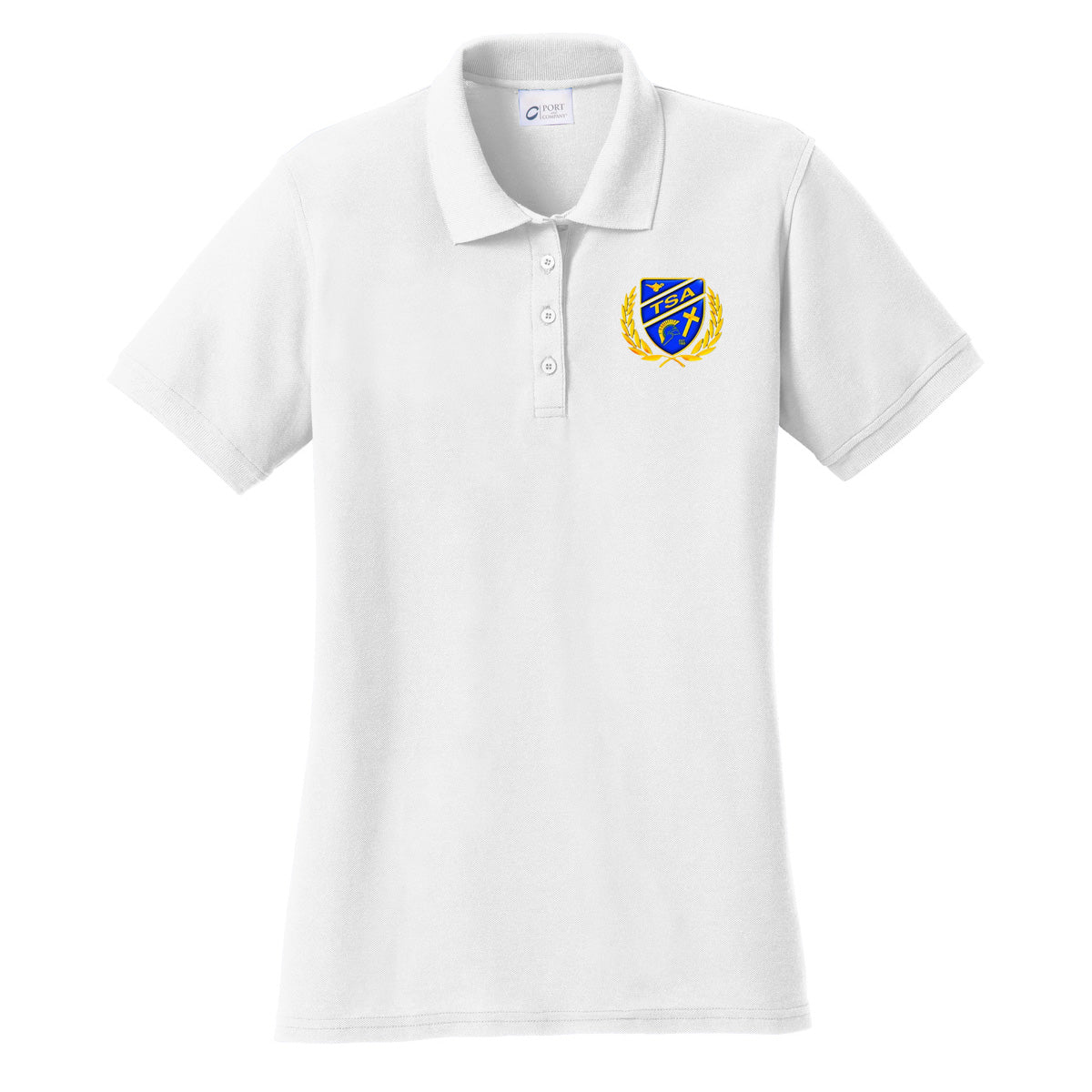 Tattnall - Ladies Cotton Pique Polo with Crest - White (LKP155) - Southern Grace Creations