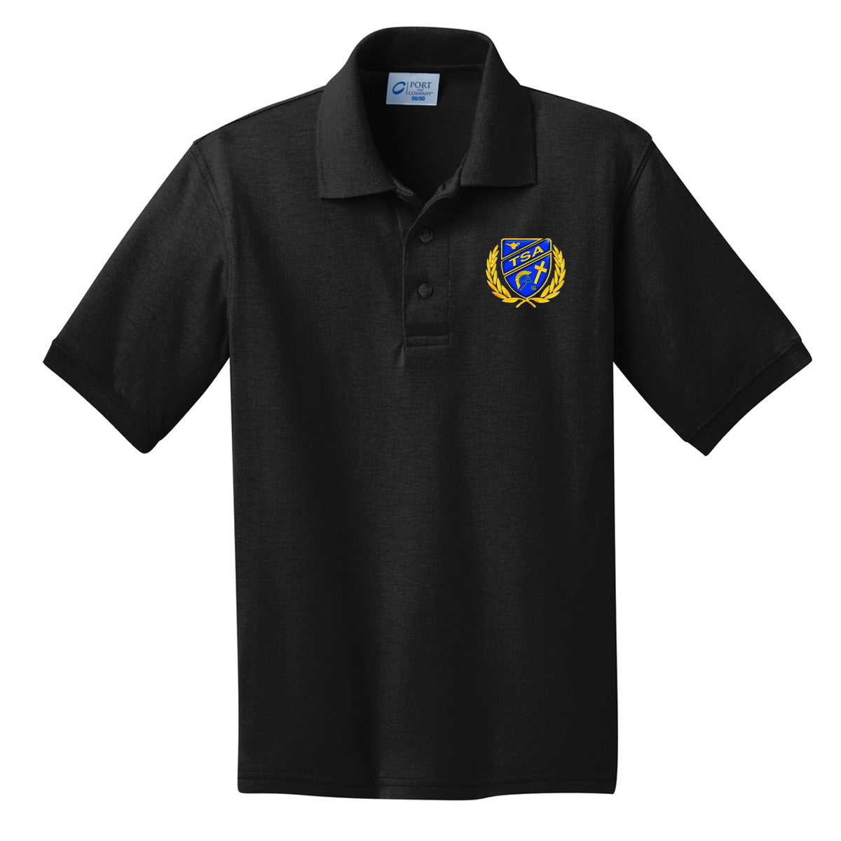 Tattnall - Toddler/Youth Polo with Crest - Black (KP55Y) - Southern Grace Creations