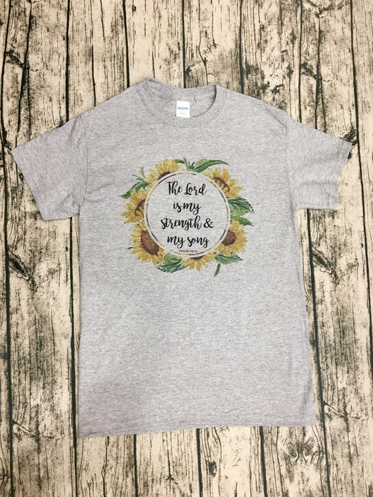 “The Lord is my strength and my song” Psalm 118:14 - Sport Grey Short Sleeve Tee - Southern Grace Creations