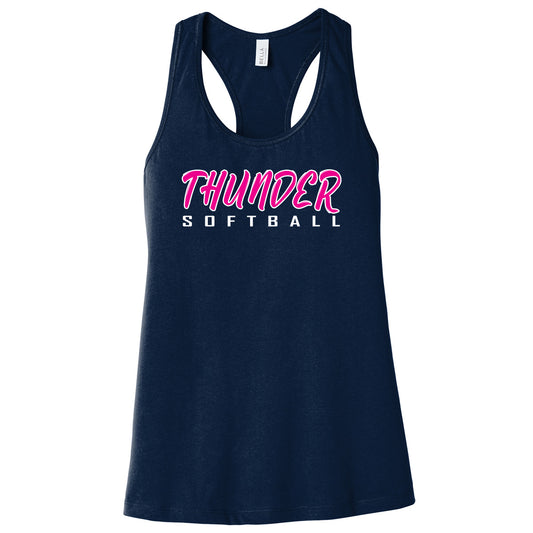 Thunder - Thunder Softball - Decalled Script - Navy Racerback Tank - Southern Grace Creations
