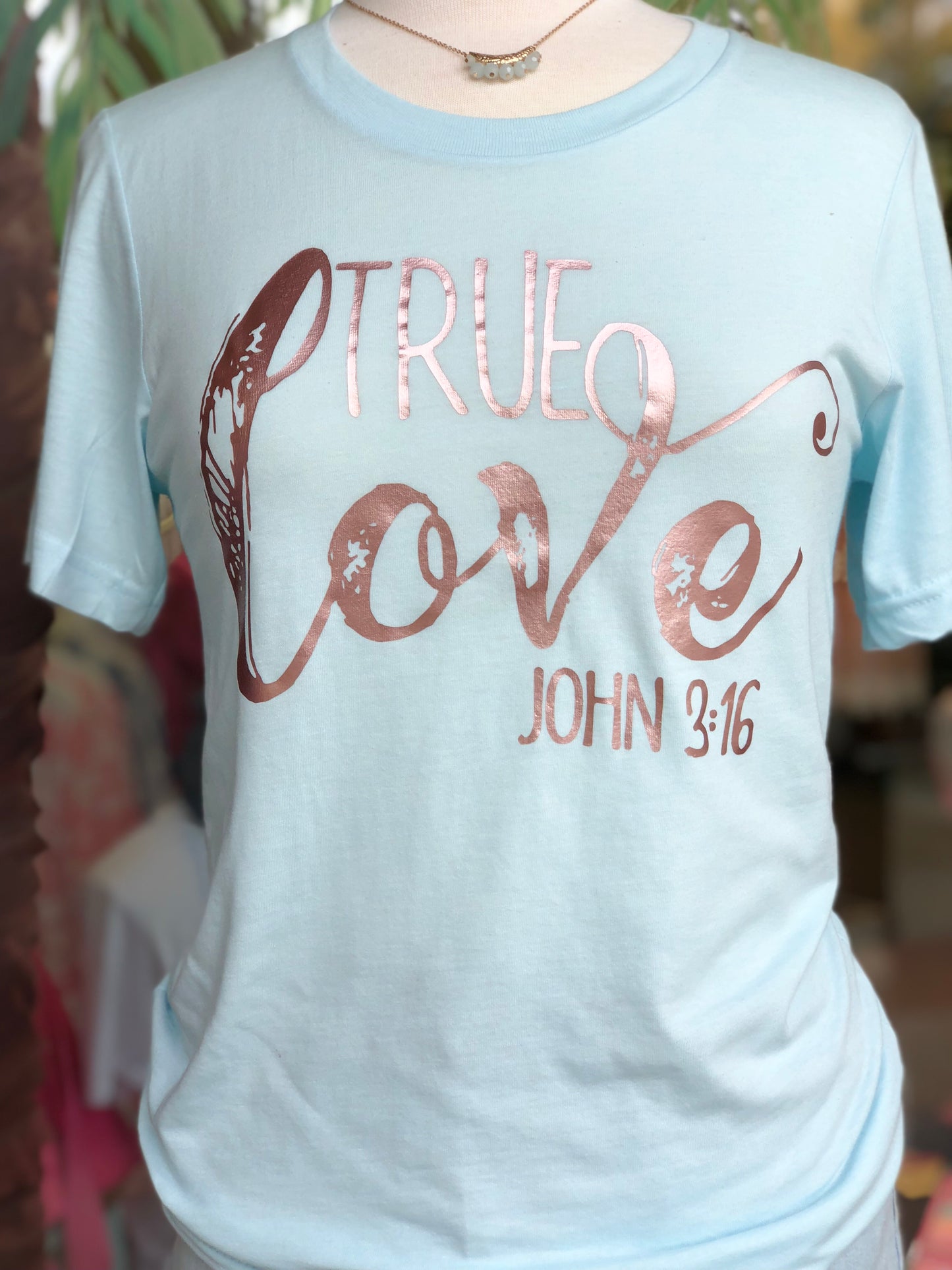 “True Love” John 3:16 - OCEAN BLUE SHORT-SLEEVE TEE (BELLA CANVAS) - Southern Grace Creations