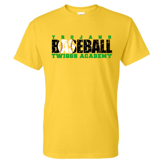 Twiggs Academy - Trojans Distressed Baseball Twiggs Academy - Yellow (Tee/DriFit/Hoodie/Sweatshirt) - Southern Grace Creations