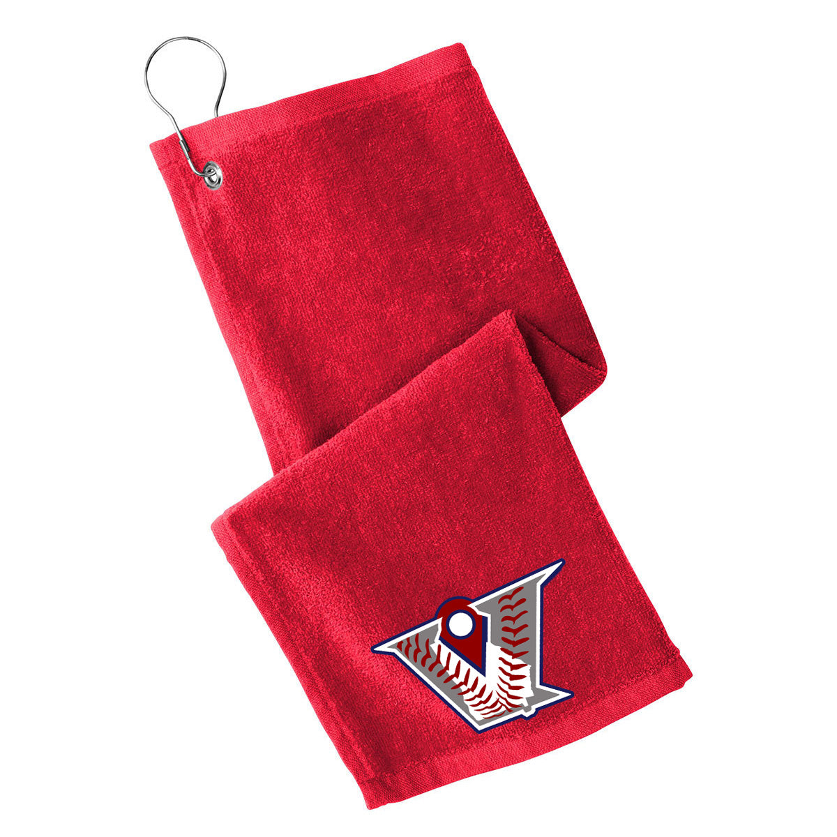 Velo BB - Grommeted Towel with Velocity Baseball Logo - Red (PT400) - Southern Grace Creations