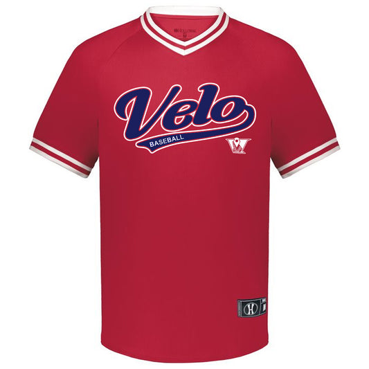 Velo BB - Velo Retro - Retro V-Neck Baseball Jersey - Red/White (221021) - Southern Grace Creations