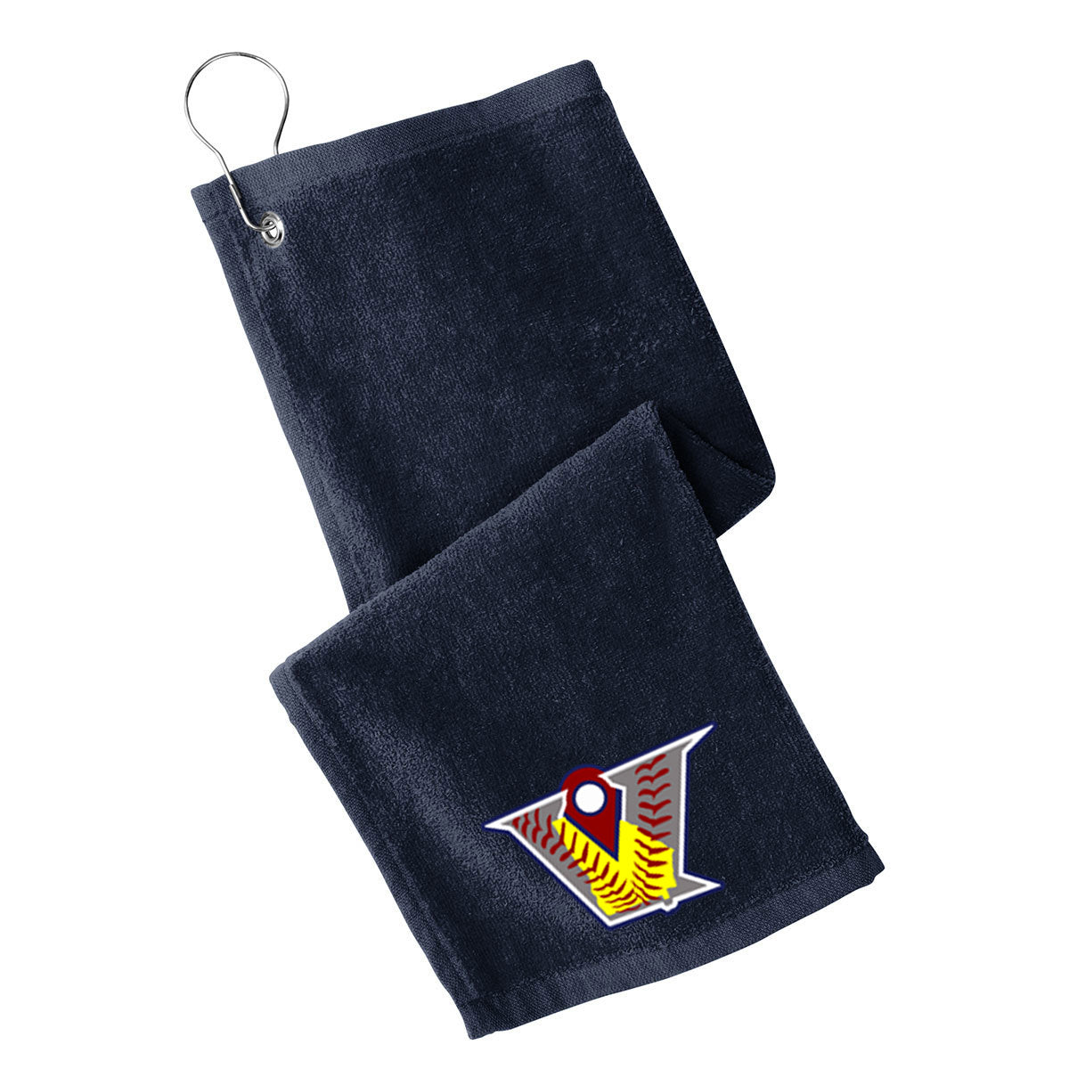 Velo FP - Grommeted Towel with Velocity Fastpitch Logo - Navy (PT400) - Southern Grace Creations