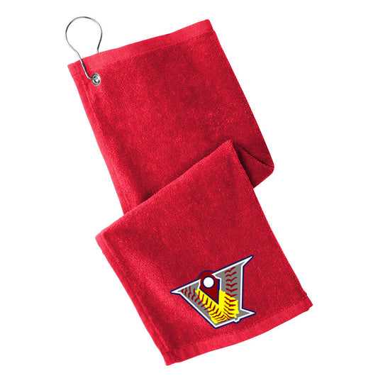 Velo FP - Grommeted Towel with Velocity Fastpitch Logo - Red (PT400) - Southern Grace Creations