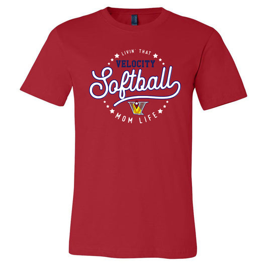 Velo FP - Livin' That Velocity Softball Mom Life - Red (Tee/Hoodie/Sweatshirt) - Southern Grace Creations