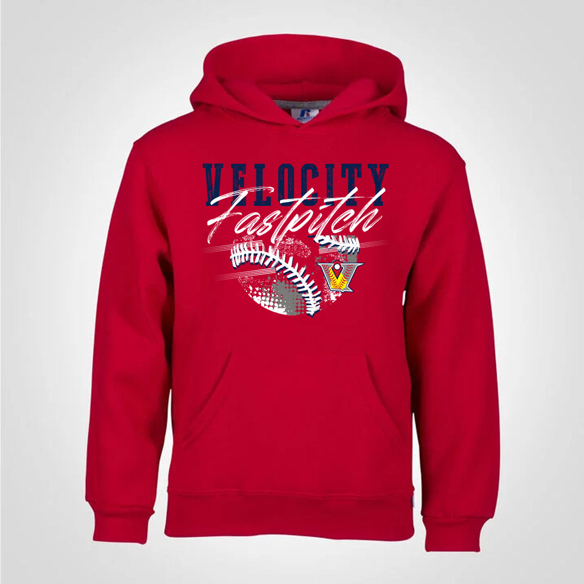 Velo FP - VELOCITY FASTPITCH WITH BALL AND LOGO - Red (Tee/DriFit/Hoodie/Sweatshirt) - Southern Grace Creations