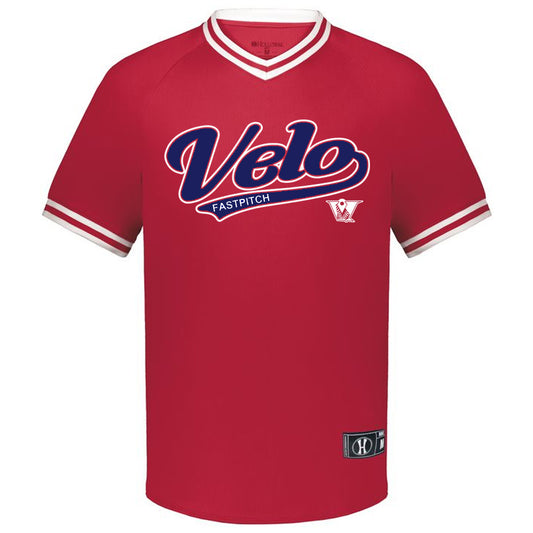 Velo FP - Velo Retro - Retro V-Neck Baseball Jersey - Red/White (221021) - Southern Grace Creations