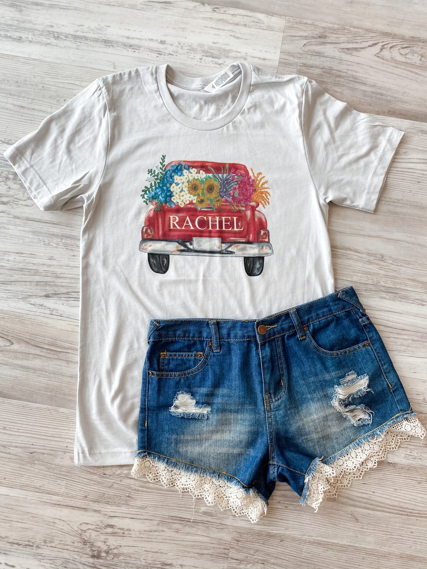 Vintage personalized truck  with name or word- White Tee - Southern Grace Creations
