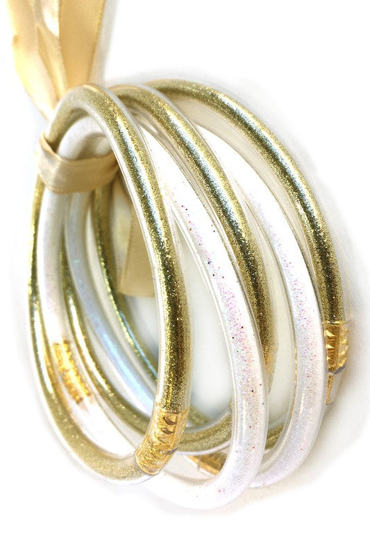 White Gold Sparkle Jelly Tube Bracelet 5pc Set - Southern Grace Creations