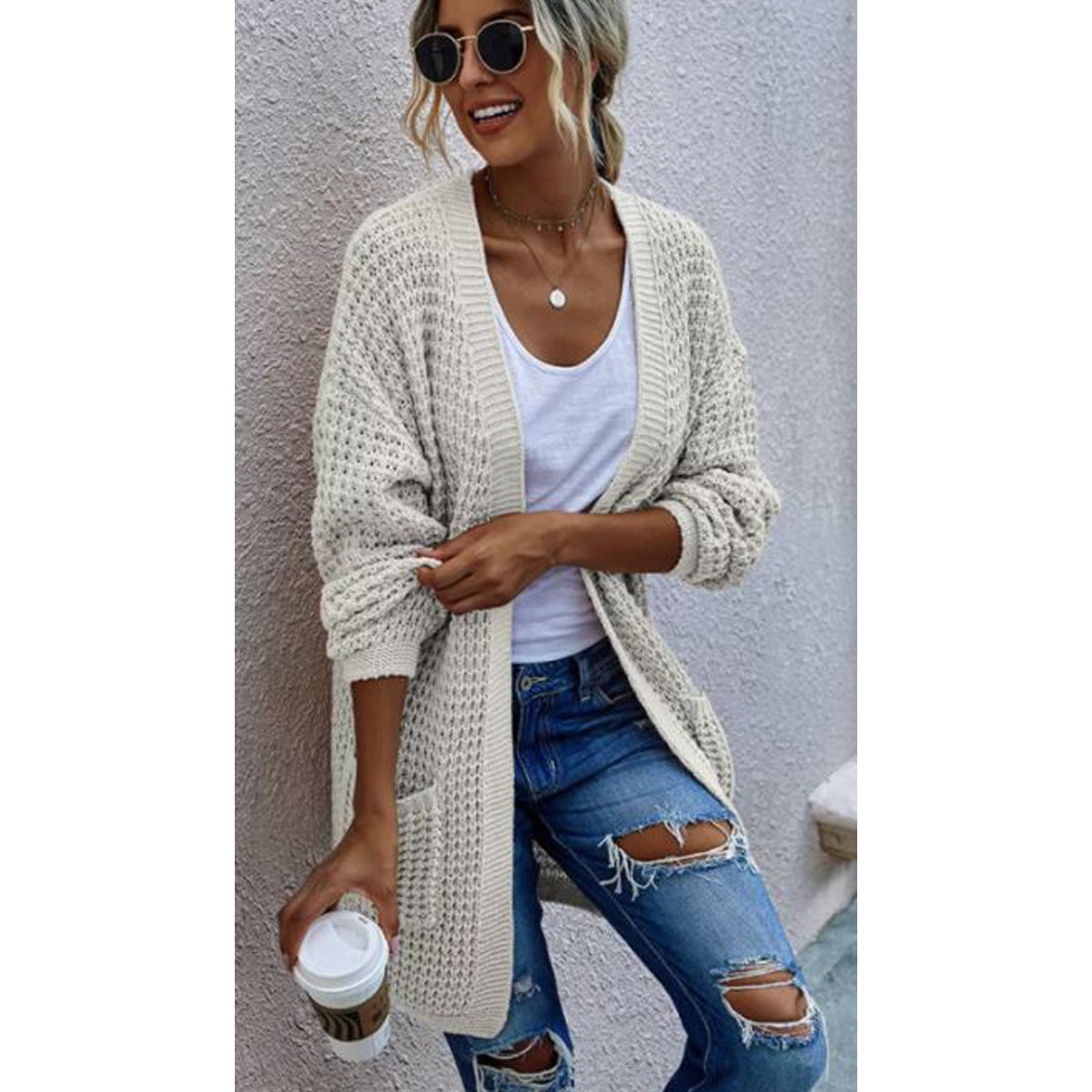 White Long Cardigan with Pockets - Southern Grace Creations