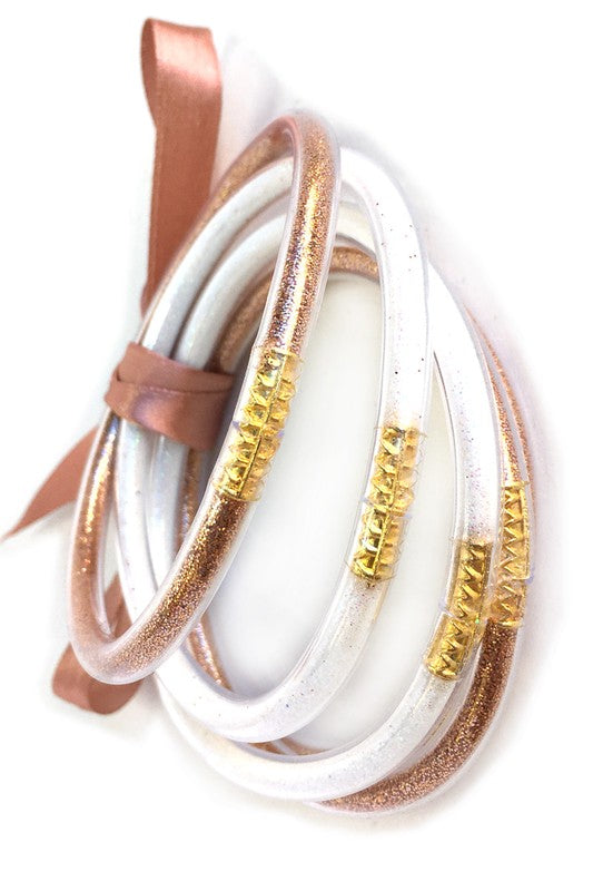 White Rose Gold Sparkle Jelly Tube Bracelet Set - Southern Grace Creations