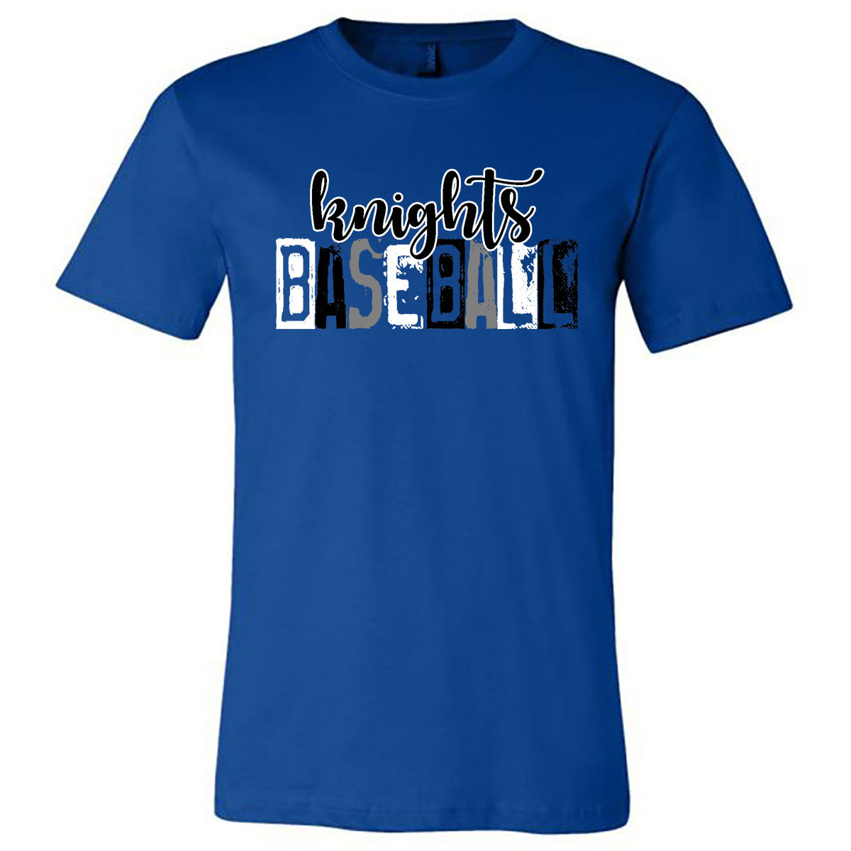 Windsor - Knights Baseball Distressed Letters - Royal Short Sleeves Tee - Southern Grace Creations