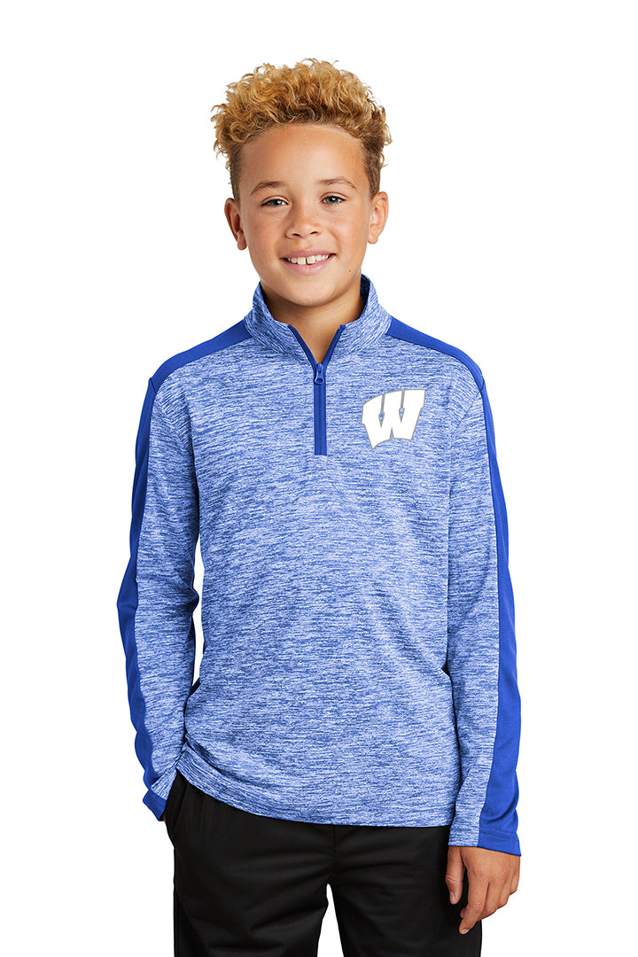 Windsor - Sport-Tek Youth PosiCharge Electric Heather Colorblock 1/4-Zip Pullover - True Royal Electric/ True Royal (YST397) - Southern Grace Creations