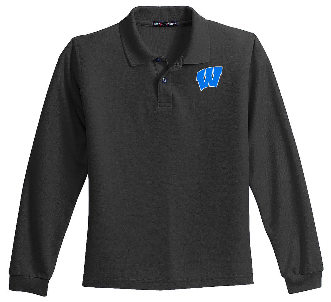 Windsor - YOUTH Long Sleeve Polo - BLACK (Y500LS) - Southern Grace Creations
