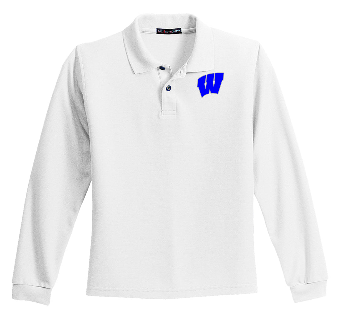 Windsor - YOUTH Long Sleeve Polo - WHITE (Y500LS) - Southern Grace Creations