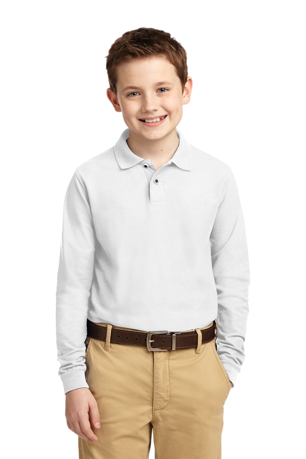 Windsor - YOUTH Long Sleeve Polo - WHITE (Y500LS) - Southern Grace Creations