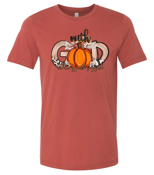 With God All Things Are Possible Pumpkin - Rust Tee - Southern Grace Creations