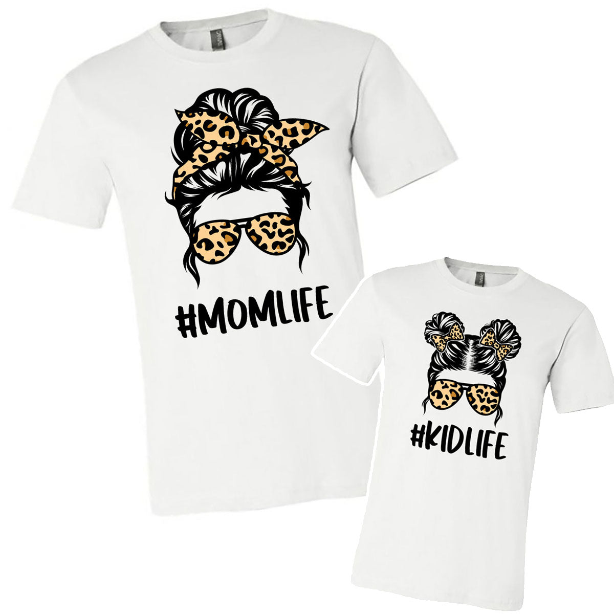 #momlife #kidlife Leopard Set - White Short Sleeve Tee - Southern Grace Creations